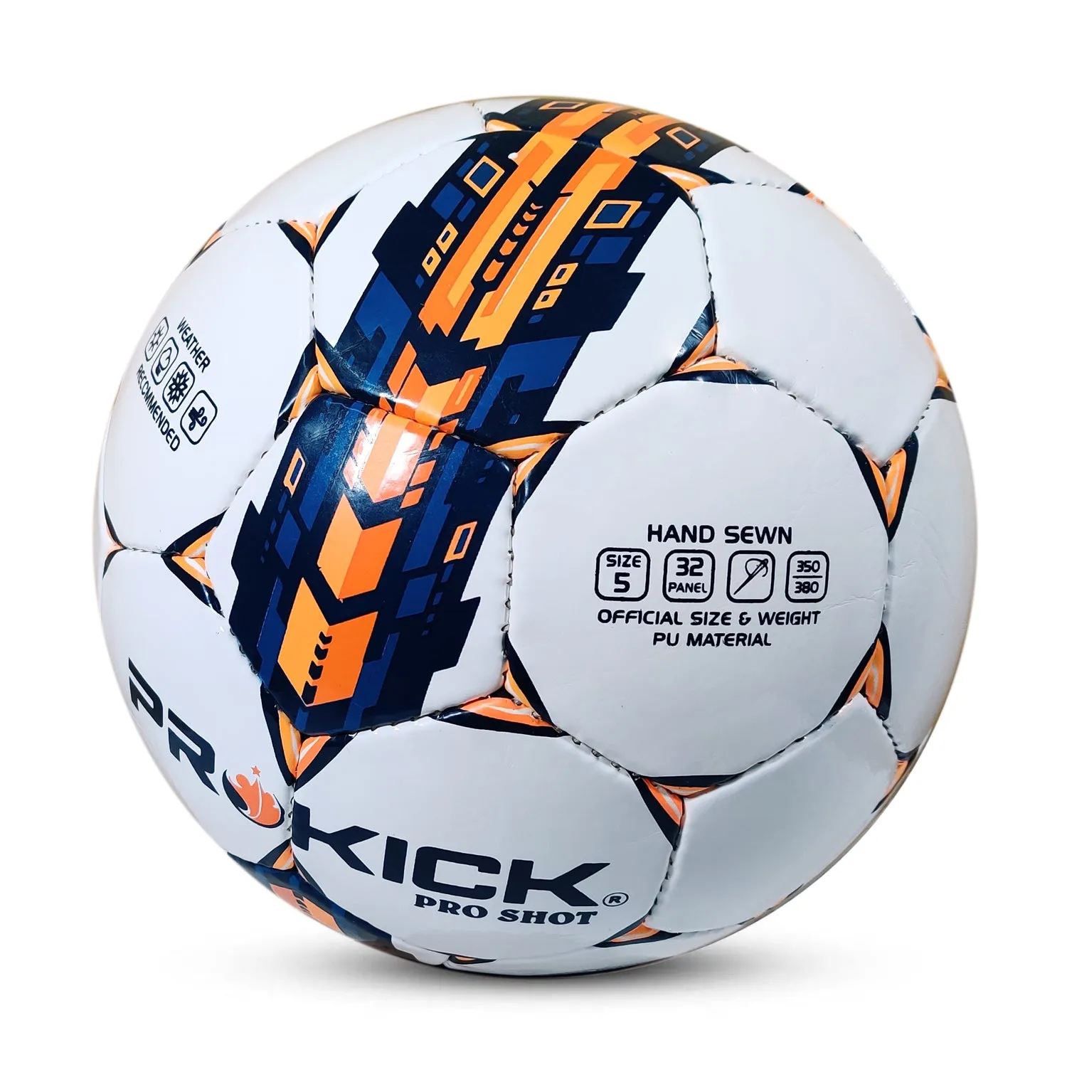 Prokick Pro Shot Hand Stitched 32 Panel PU Football, Size 5 (White/Navy/Orange)