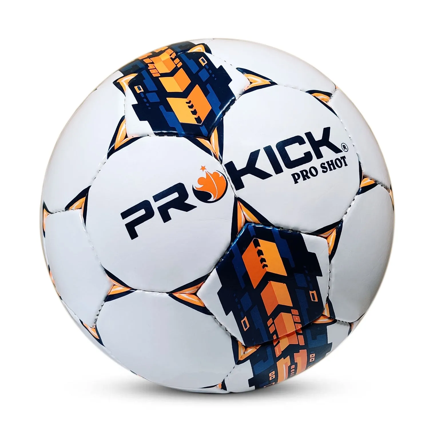 Prokick Pro Shot Hand Stitched 32 Panel PU Football, Size 5 (White/Navy/Orange)