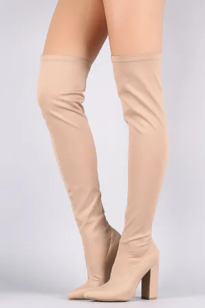 Qupid Elastane Pointy Toe Chunky Heeled Over-The-Knee Boots