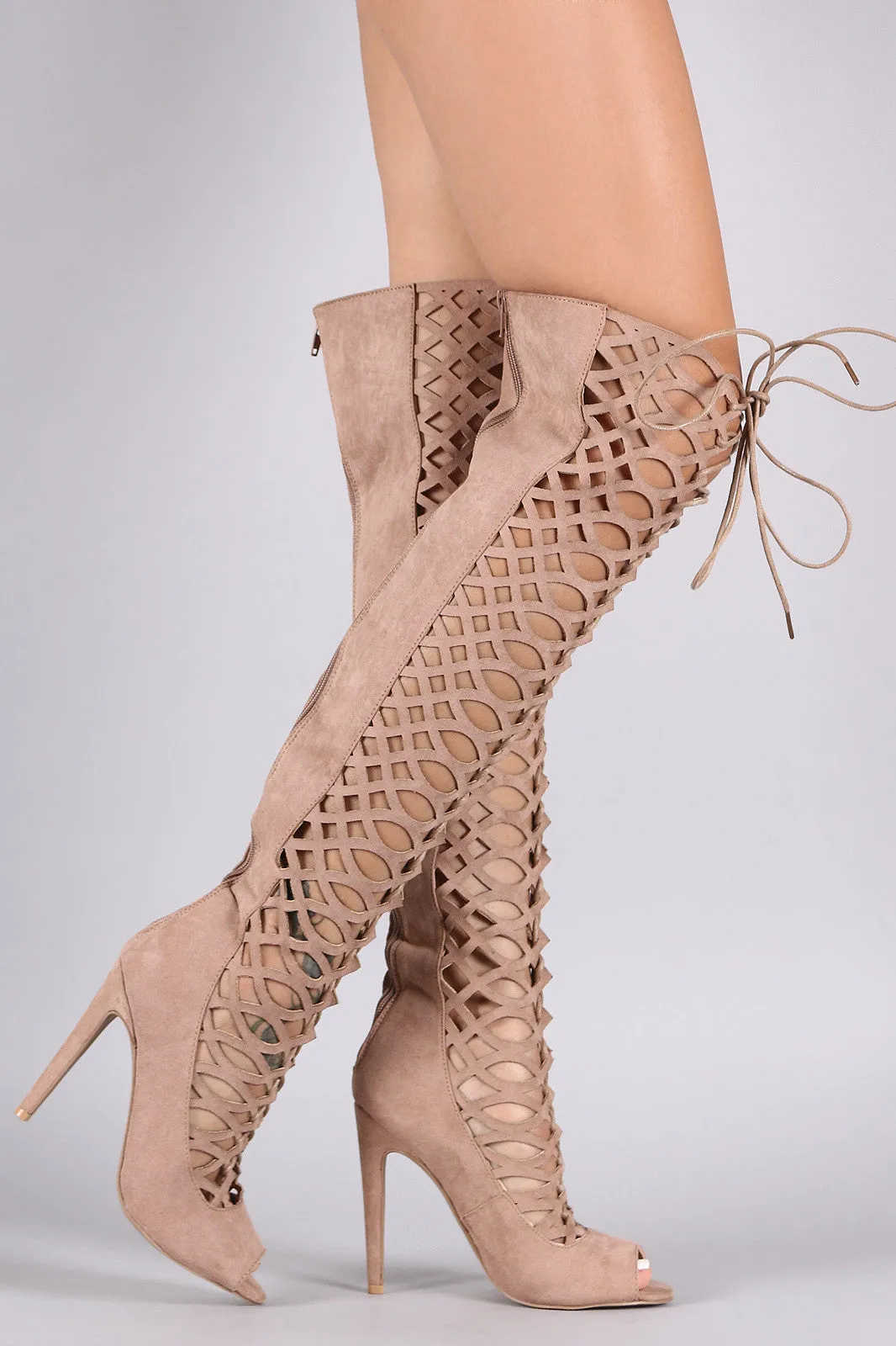 Qupid Over The Knee Cut Out High Heel Boots