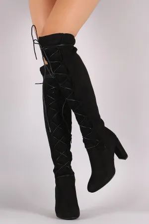 Qupid Suede Lace-Up Chunky Heeled Boots