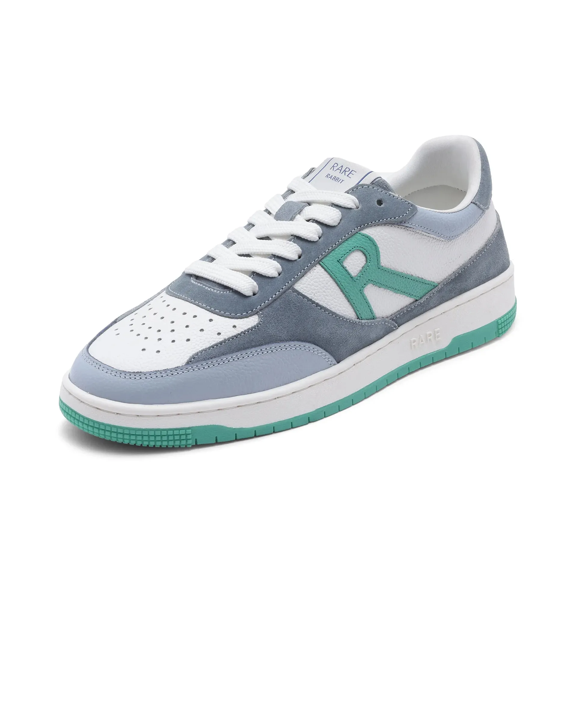 Rare Rabbit Men's Parallax White/ Blue Genuine Suede Colorblock Low-Top Lace-Up Sneaker Shoes