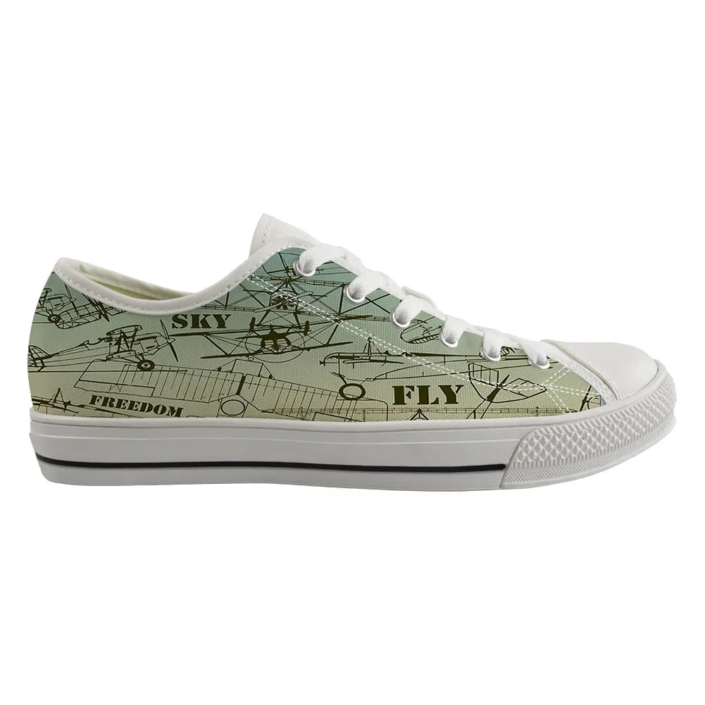 Retro Airplanes & Text Designed Canvas Shoes (Men)