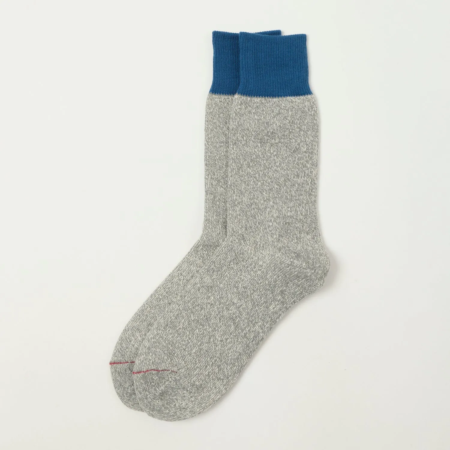 RoToTo 'Silk & Cotton' Double Face Crew Sock - Blue/Grey