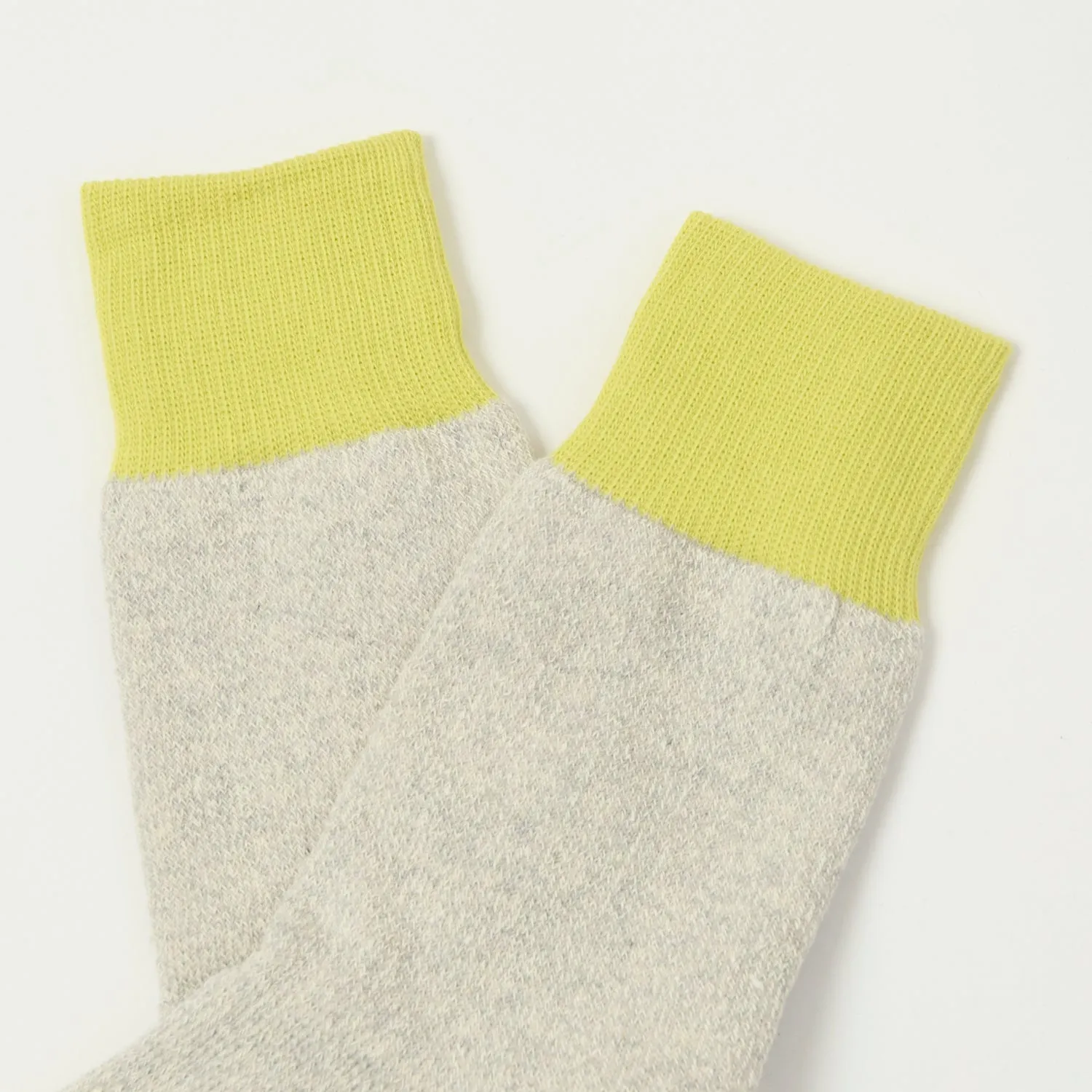 RoToTo 'Silk & Cotton' Double Face Crew Sock - Lime/Light Grey