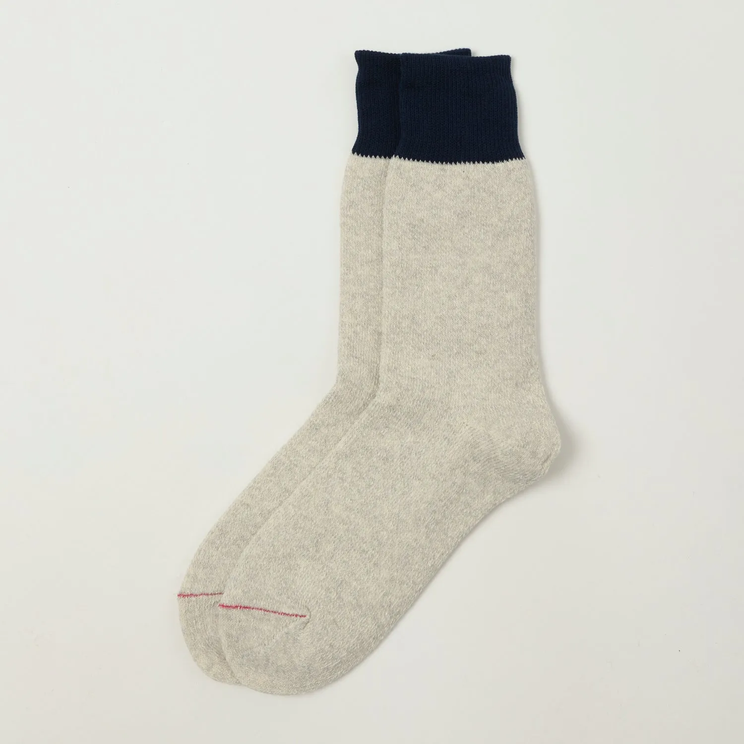 RoToTo 'Silk & Cotton' Double Face Crew Sock - Navy/Light Grey