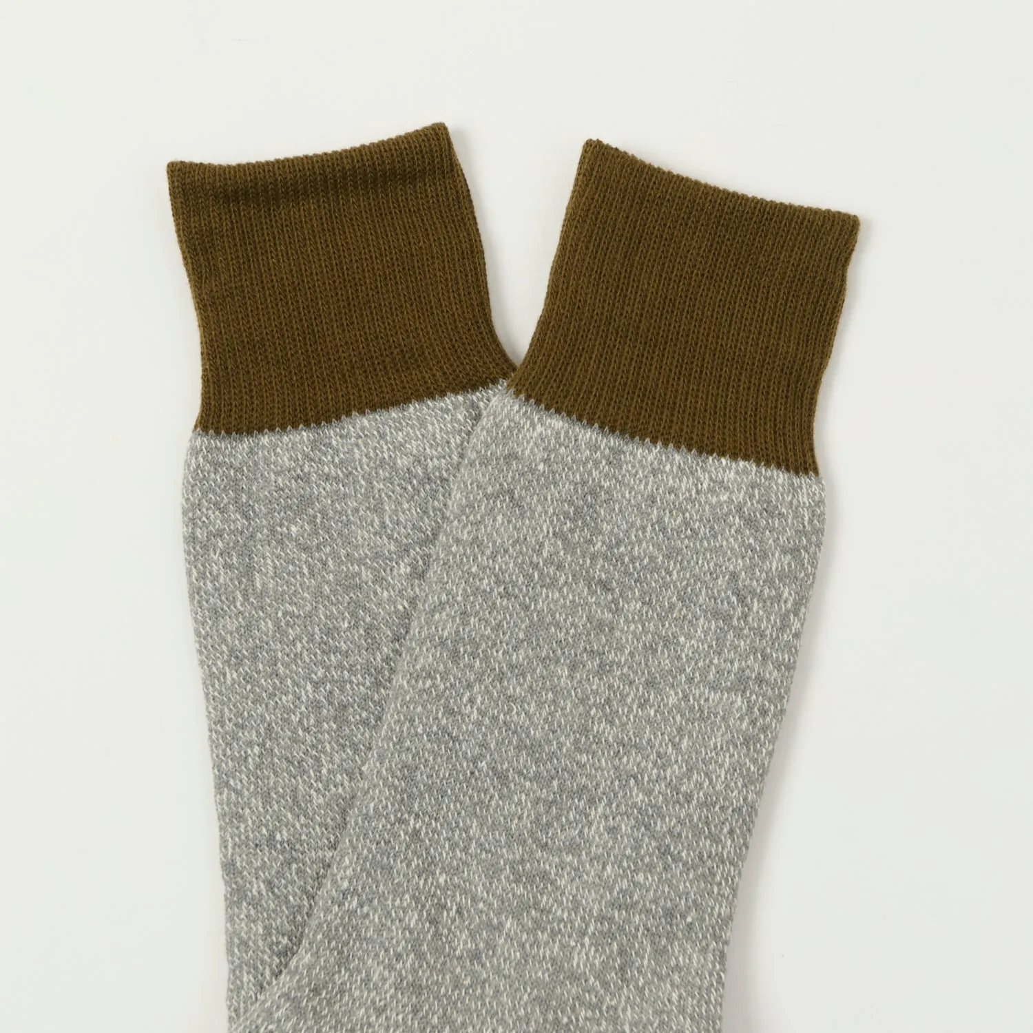 RoToTo 'Silk & Cotton' Double Face Crew Sock - Olive/Grey