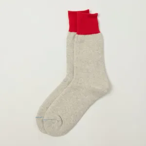 RoToTo 'Silk & Cotton' Double Face Crew Sock - Red/Light Grey