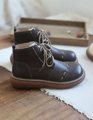 Round Head Smooth Leather Retro Platform Boots