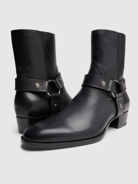 Saint Laurent   40mm Wyatt belted leather cropped boots 