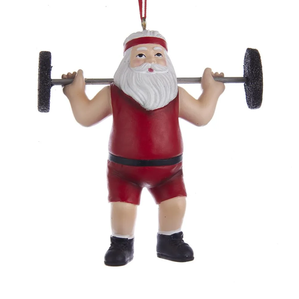 Santa Weightlifter Gym Ornament, A1861