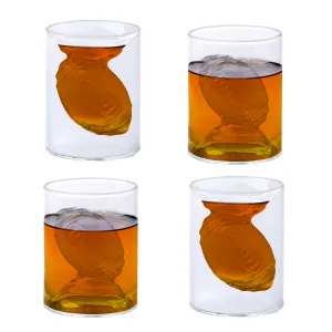 Shot Glass Set  4 Reversible Football-Themed Glasses For Whiskey & Shots