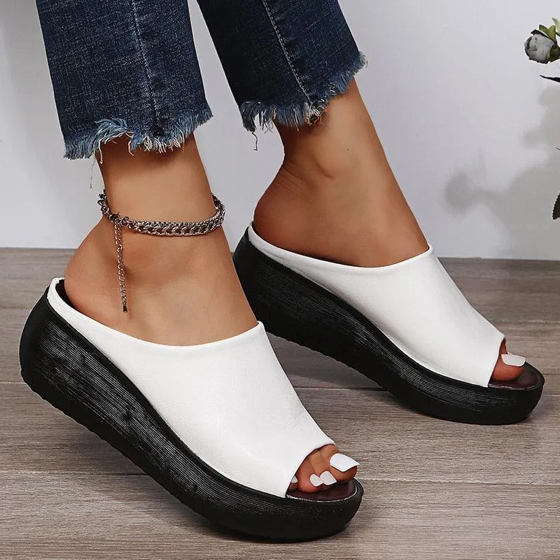 Slip-on Leather Wedge Sandals