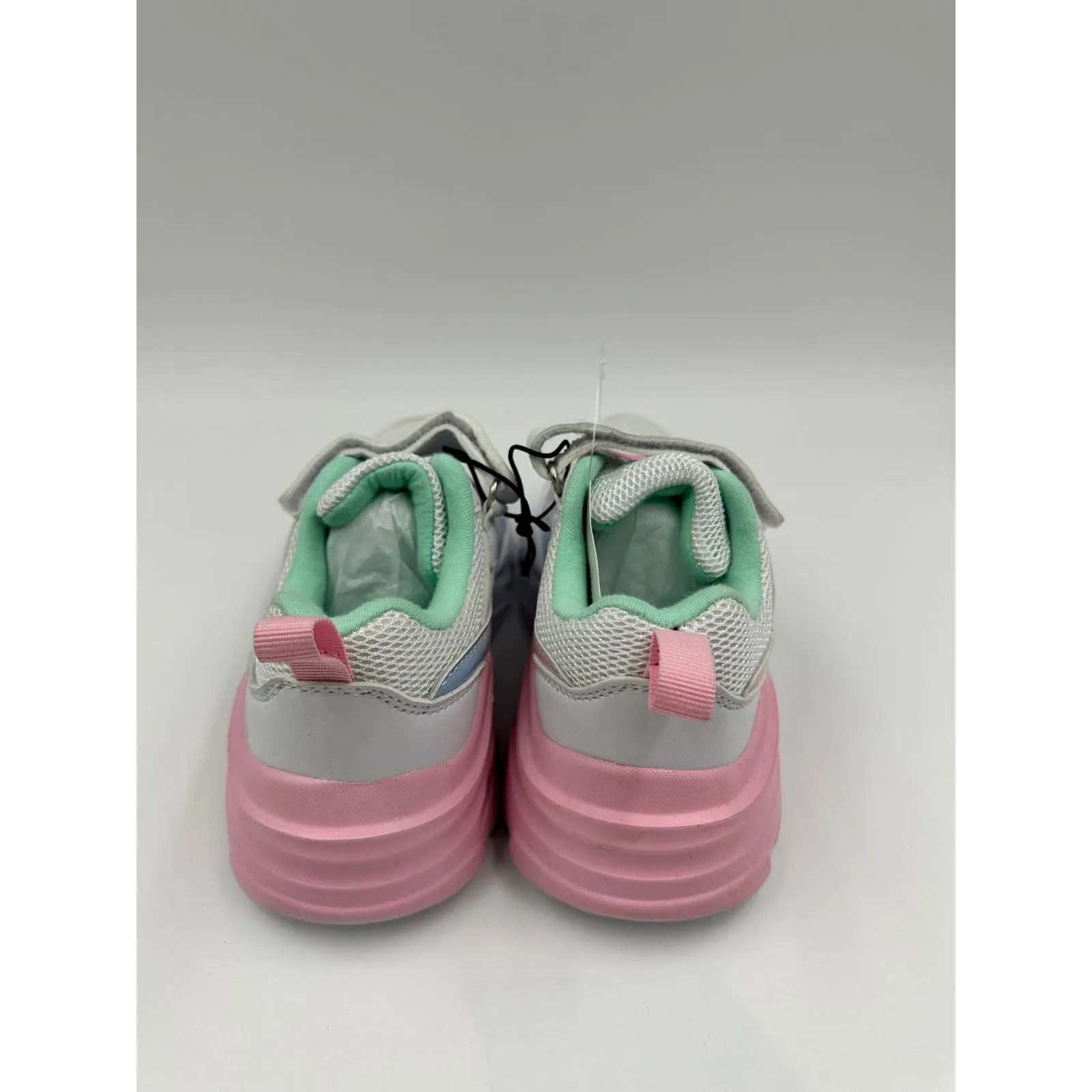 Small Kid Size 10, White with Pink & Teal Accent Fashion Sneaker with Strap