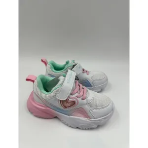 Small Kid Size 10, White with Pink & Teal Accent Fashion Sneaker with Strap