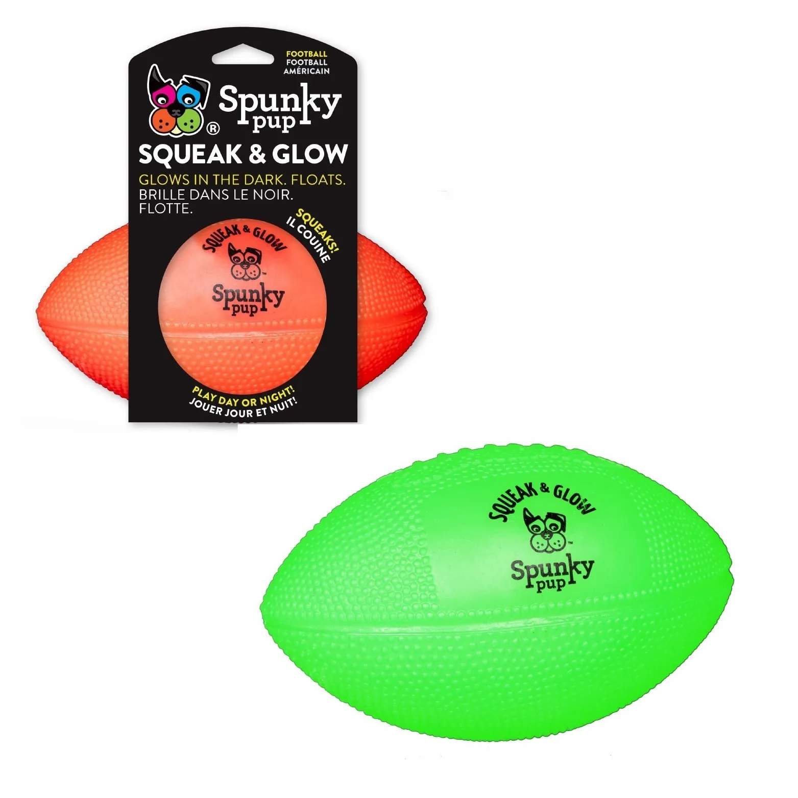 Squeak and Glow Football -Spunky Pup