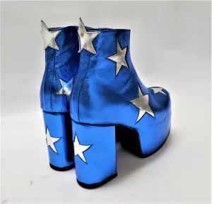 STARDUST Platform Ankle Boots - Blue metallic with Silver Stars