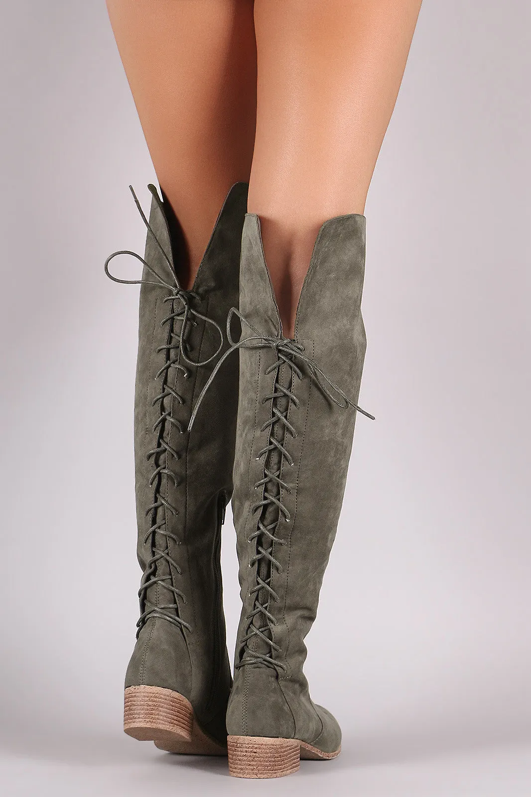 Suede Back Lace-Up Over-The-Knee Riding Boots