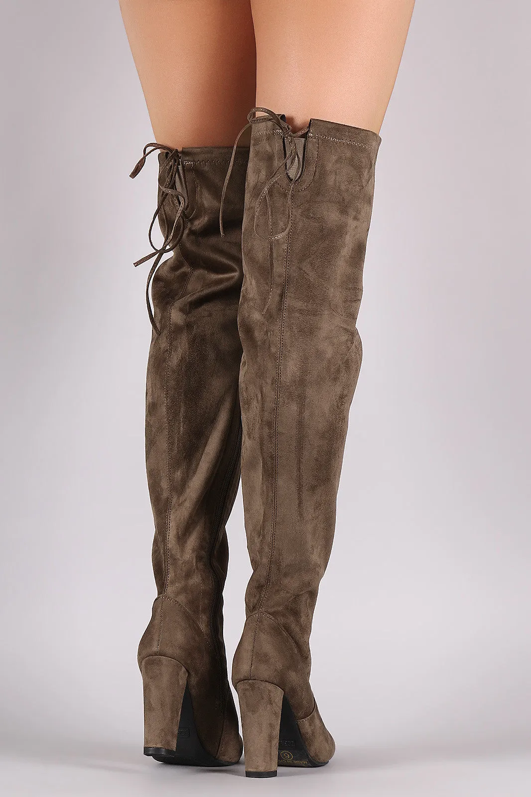 Suede Drawstring-Tie Thick Heeled Over-The-Knee Boots