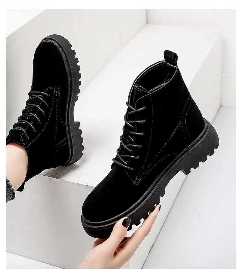 Suede Leather Women Flat Platform Short Ankle Boots