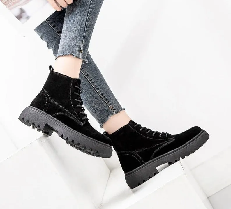 Suede Leather Women Flat Platform Short Ankle Boots