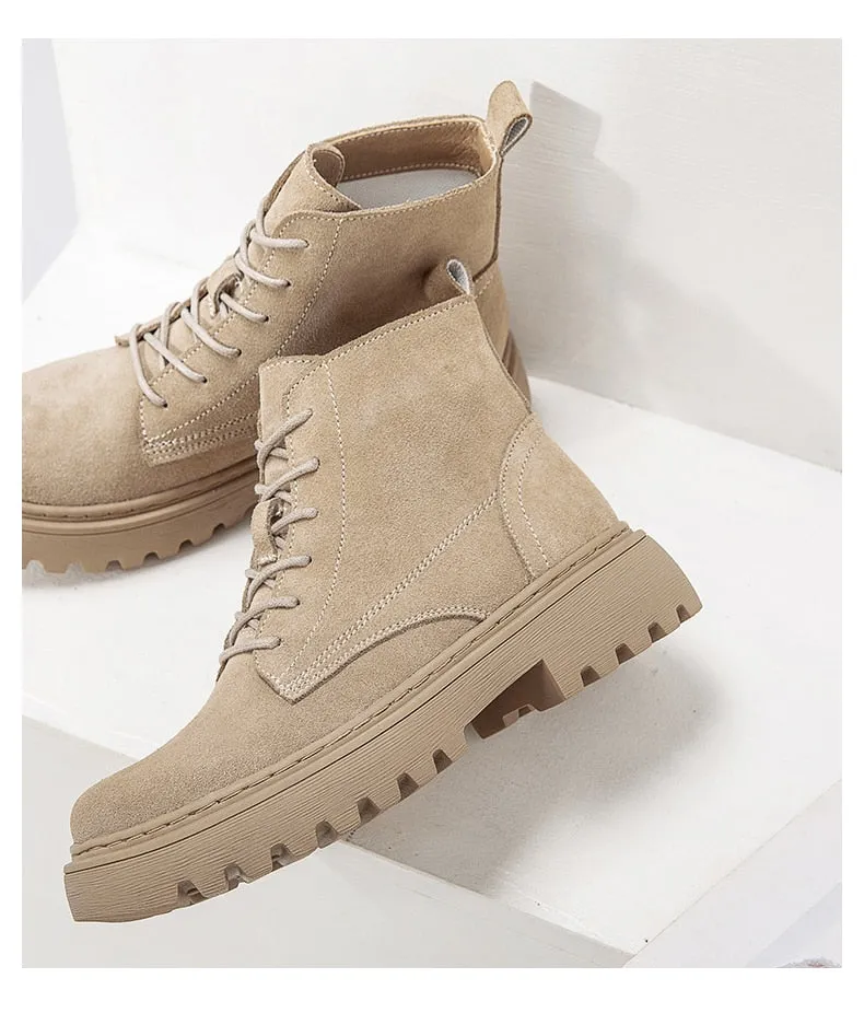 Suede Leather Women Flat Platform Short Ankle Boots