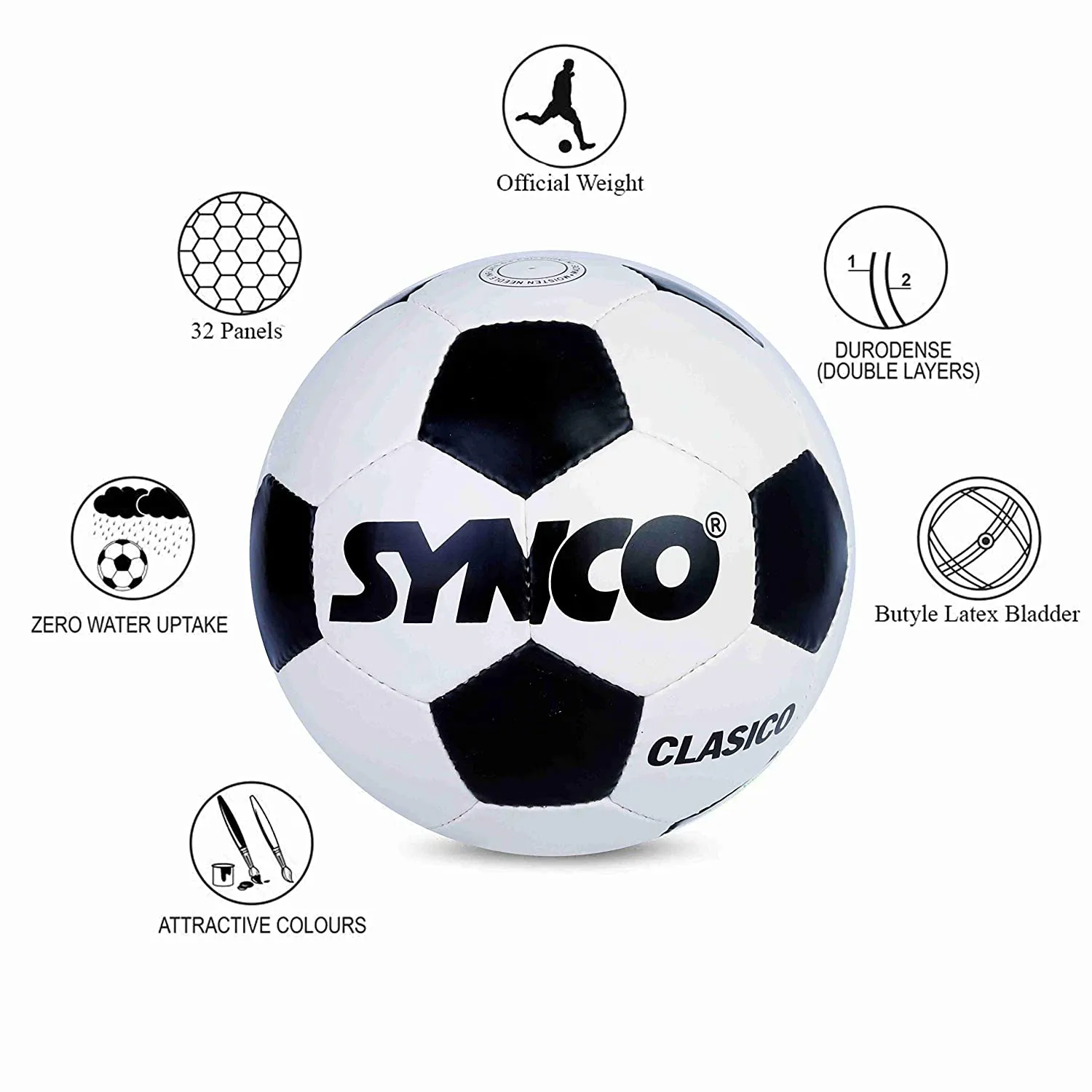 SYNCO World Cup Clasico Rubber Football/Soccer Ball Size-5 White/Black