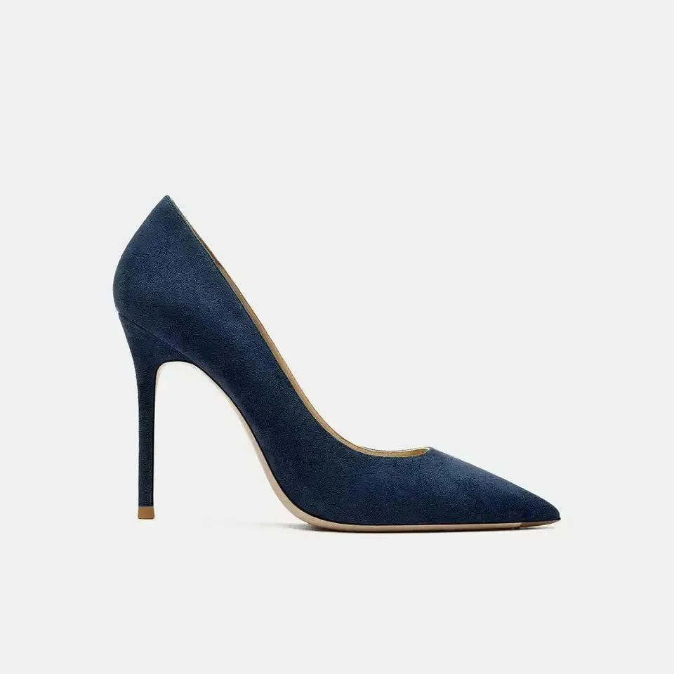 Tabitha Flock Navy Blue Heels