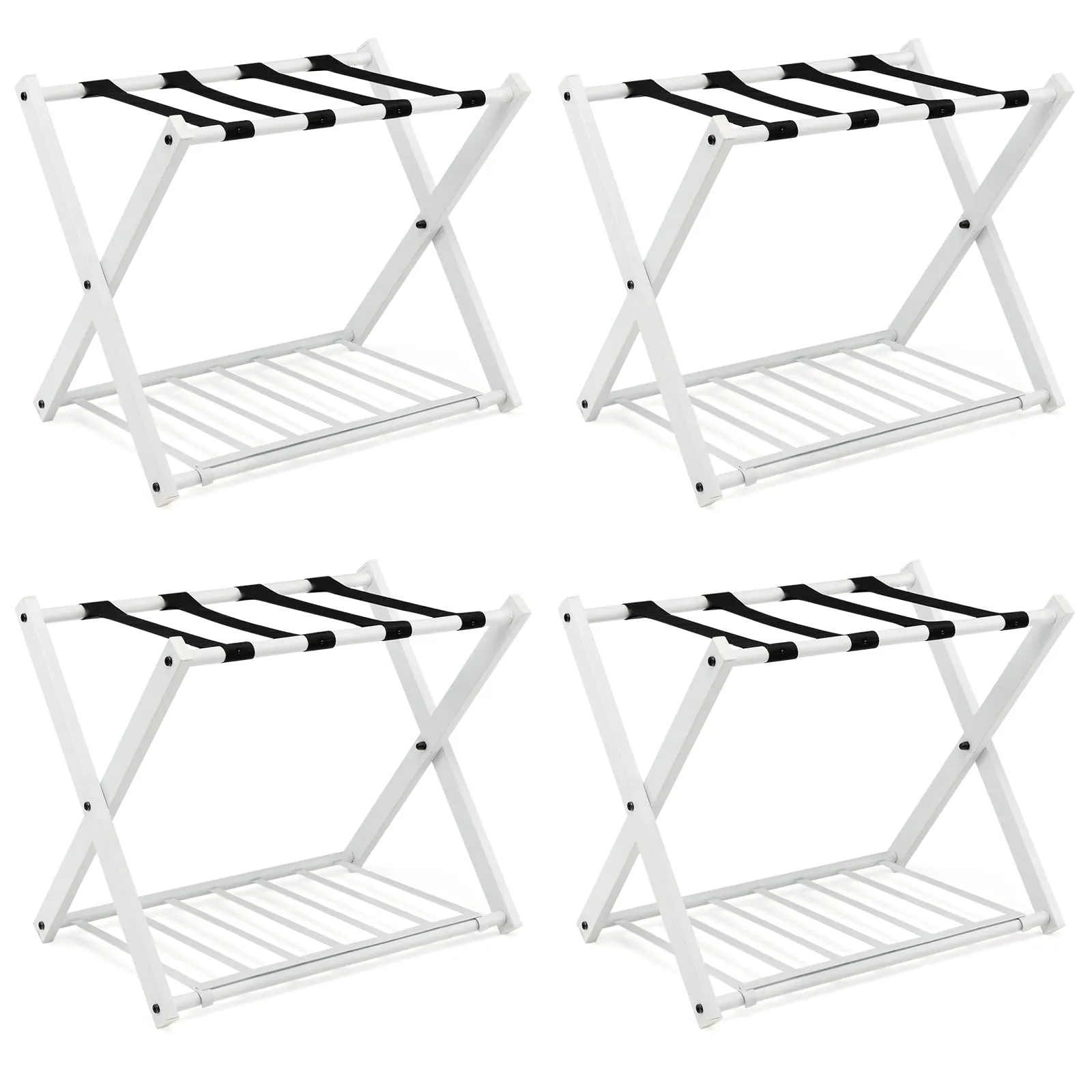 Tangkula Luggage Rack , Folding Metal Suitcase Luggage Stand, Double Tiers Luggage Holder with Shoe Shelf