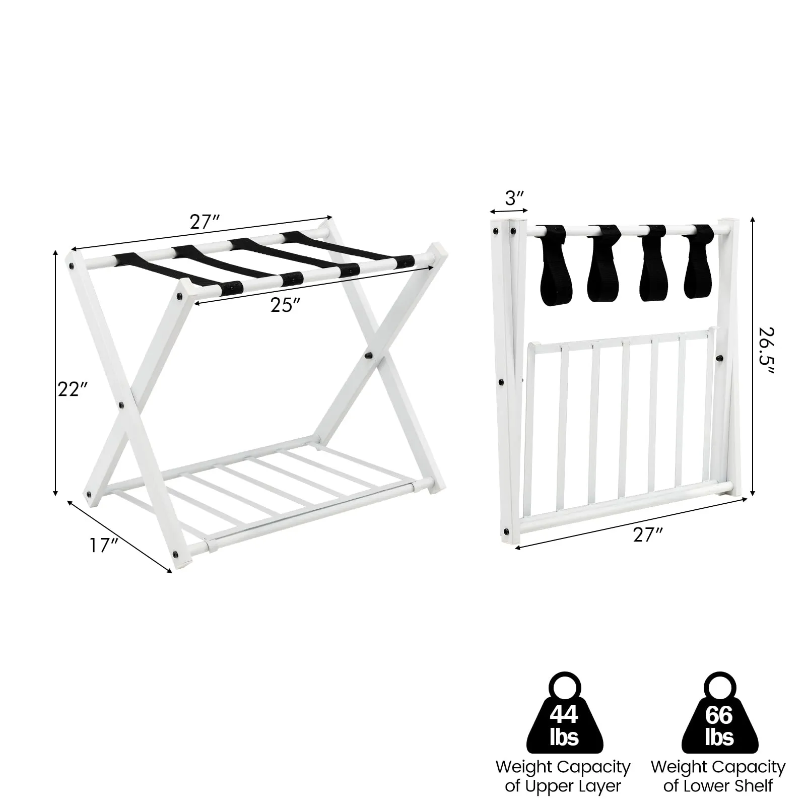 Tangkula Luggage Rack , Folding Metal Suitcase Luggage Stand, Double Tiers Luggage Holder with Shoe Shelf