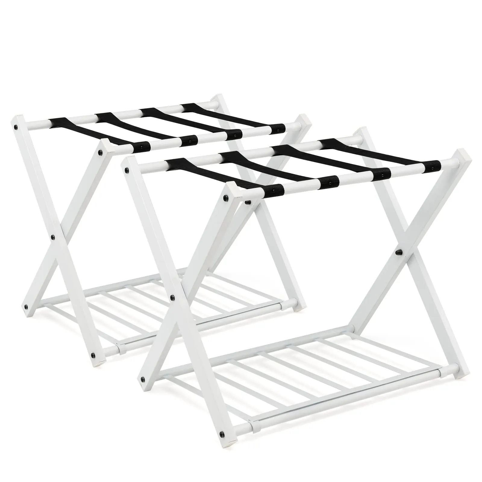 Tangkula Luggage Rack , Folding Metal Suitcase Luggage Stand, Double Tiers Luggage Holder with Shoe Shelf