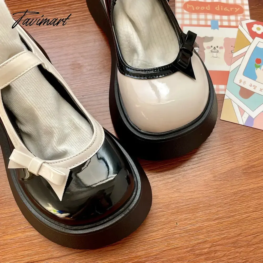 TAVIMART  -  Retro Fashion Fragrance Mary Jane Lolita Jk Uniform Shoes Thick Soles Bow Pu Summer Platform Anime Cosplay Harajuku Loli Wear