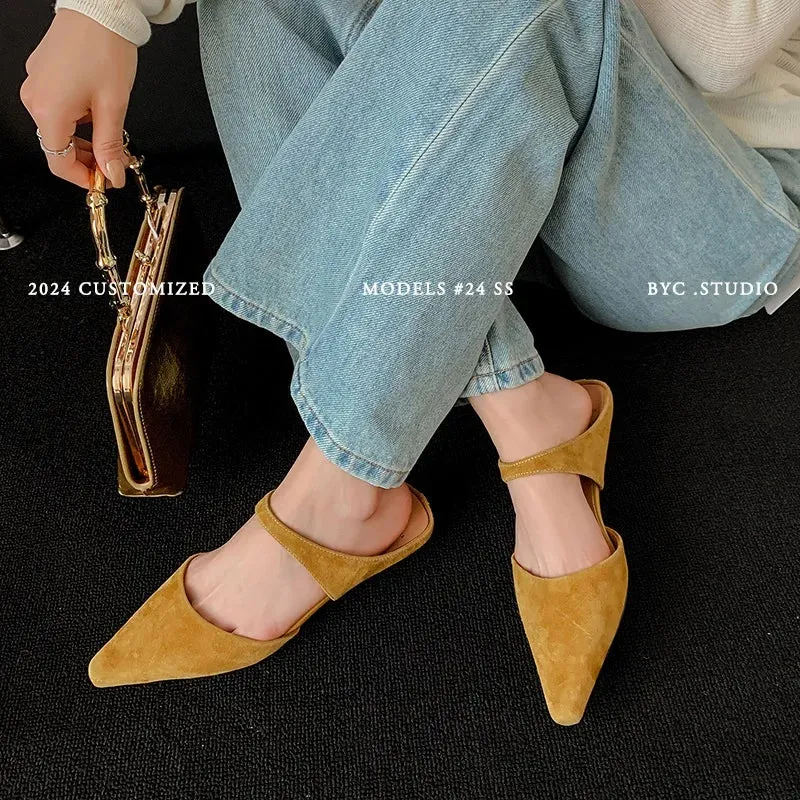 TAVIMART  -  Spring Simple Shoes Woman Real Leather Sheepsuede Soft Flats Basic Style Mules Girls Big Toe Mullers Casual Slippers Daily Wear