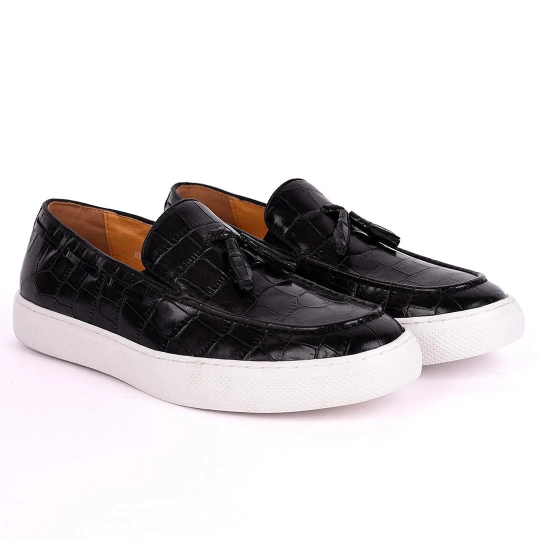 Terry Taylors Tassel Black Crocodile Skin Leather Men's Sneaker Shoe