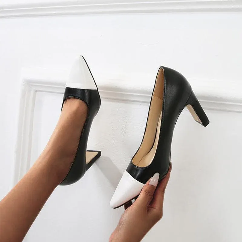 Two Tone Point Toe Hee Pumps