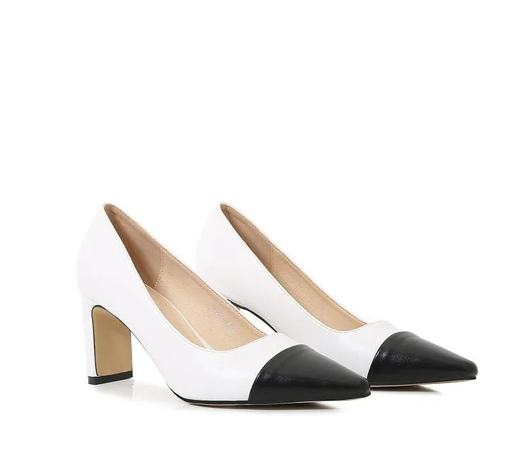 Two Tone Point Toe Hee Pumps