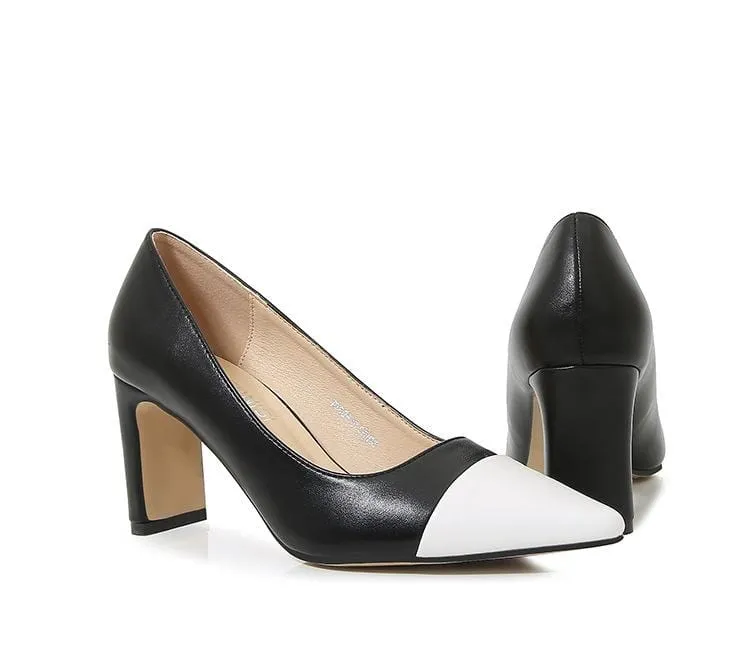 Two Tone Point Toe Hee Pumps