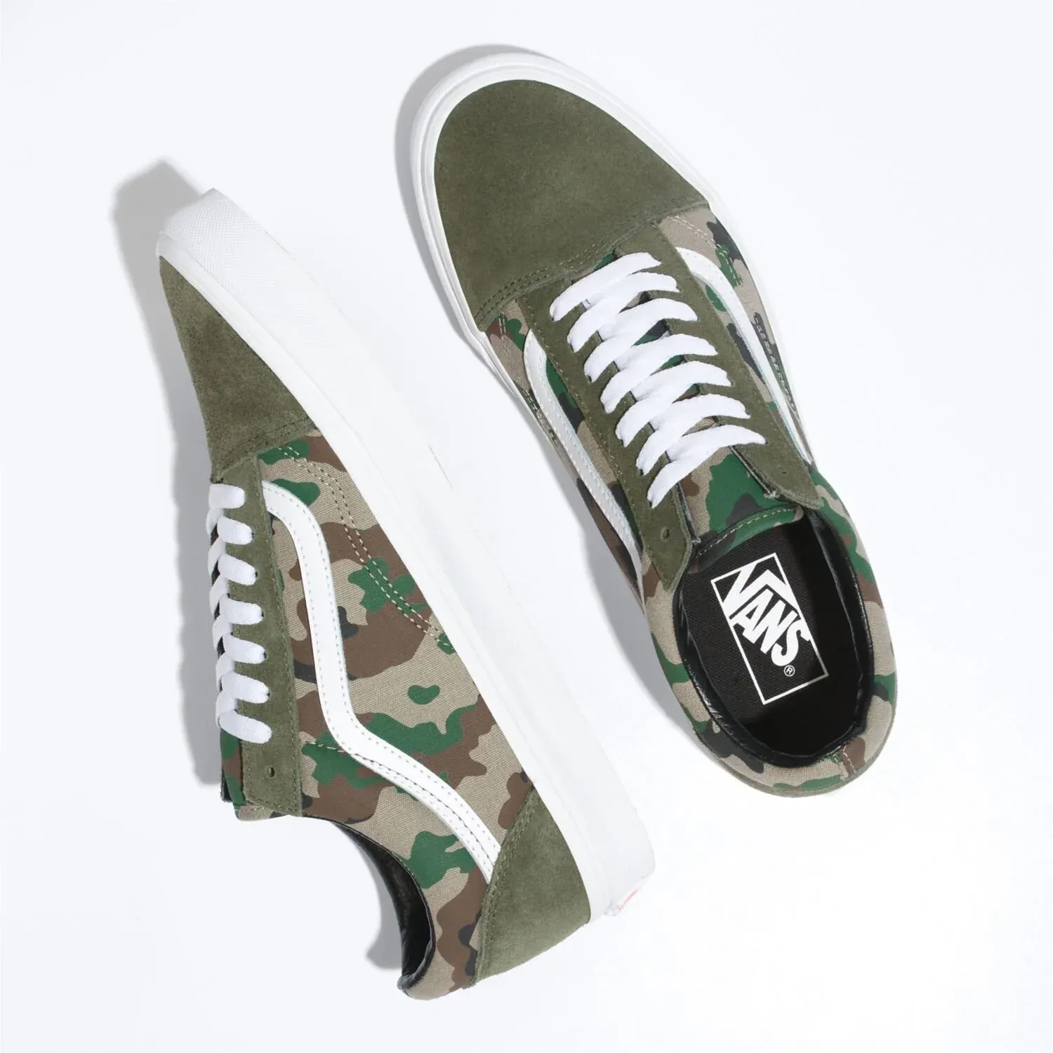 Vans Unisex Hibiscus Check Old Skool Shoes - Olive / White / Camo