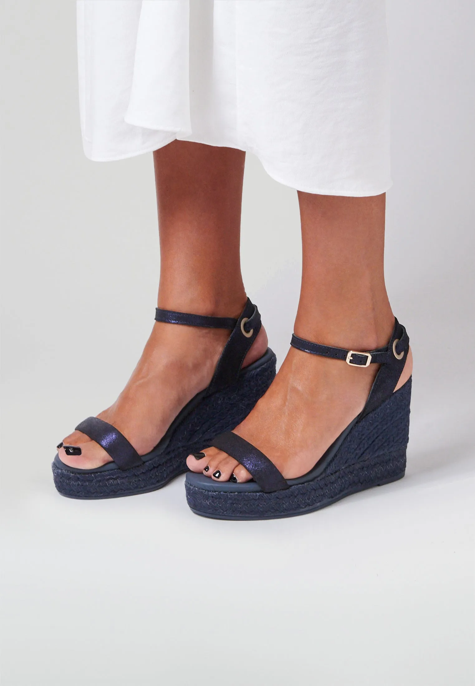 Wedge Sandals - Navy Suede