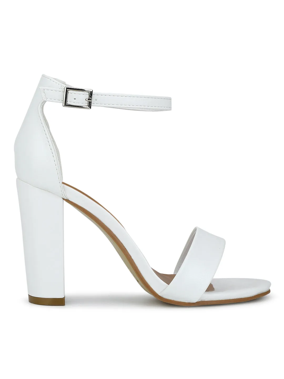 White PU Weave Block Heel Sandals