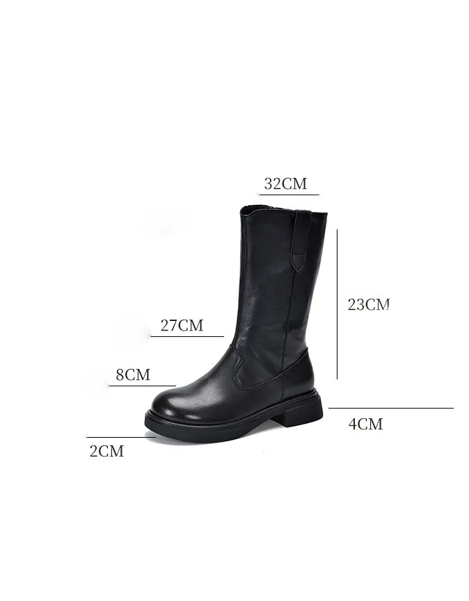 Winter Autumn Round Toe Long Leather Boots for Women