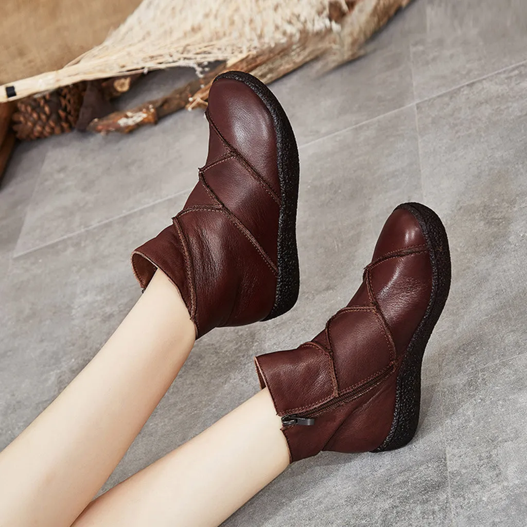 Winter Stitching Leather Short Boots | Gift Shoes