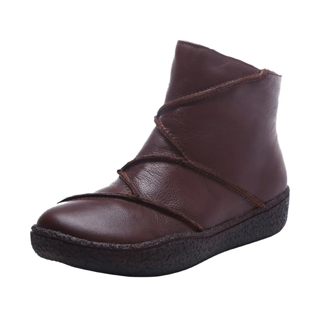 Winter Stitching Leather Short Boots | Gift Shoes