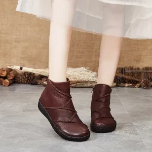 Winter Stitching Leather Short Boots | Gift Shoes