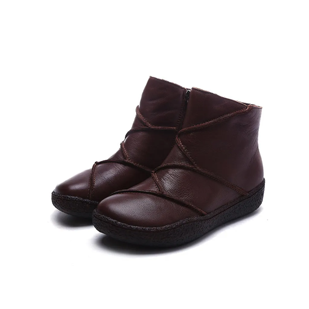 Winter Stitching Leather Short Boots | Gift Shoes