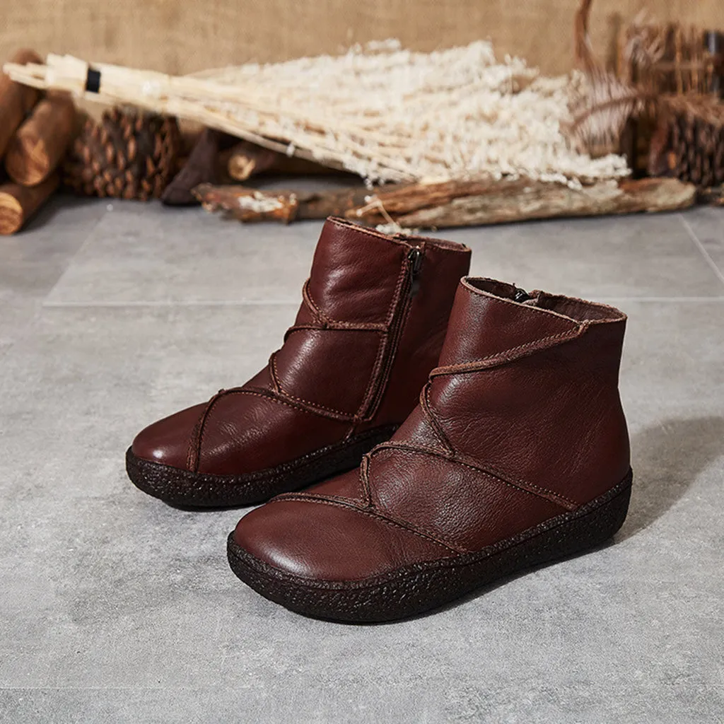 Winter Stitching Leather Short Boots | Gift Shoes