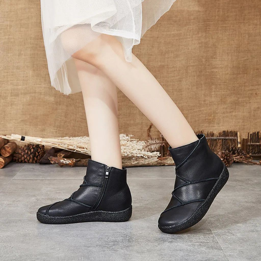 Winter Stitching Leather Short Boots | Gift Shoes