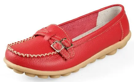 Woman Genuine Leather Women Shoes Flats 8 Colors Buckle Loafers Slip On Women's Flat Shoes