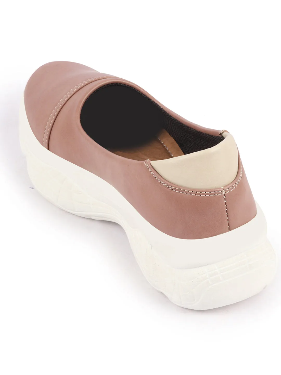 Women Peach Outdoor Fashion Stitched Design Slip On Shoes