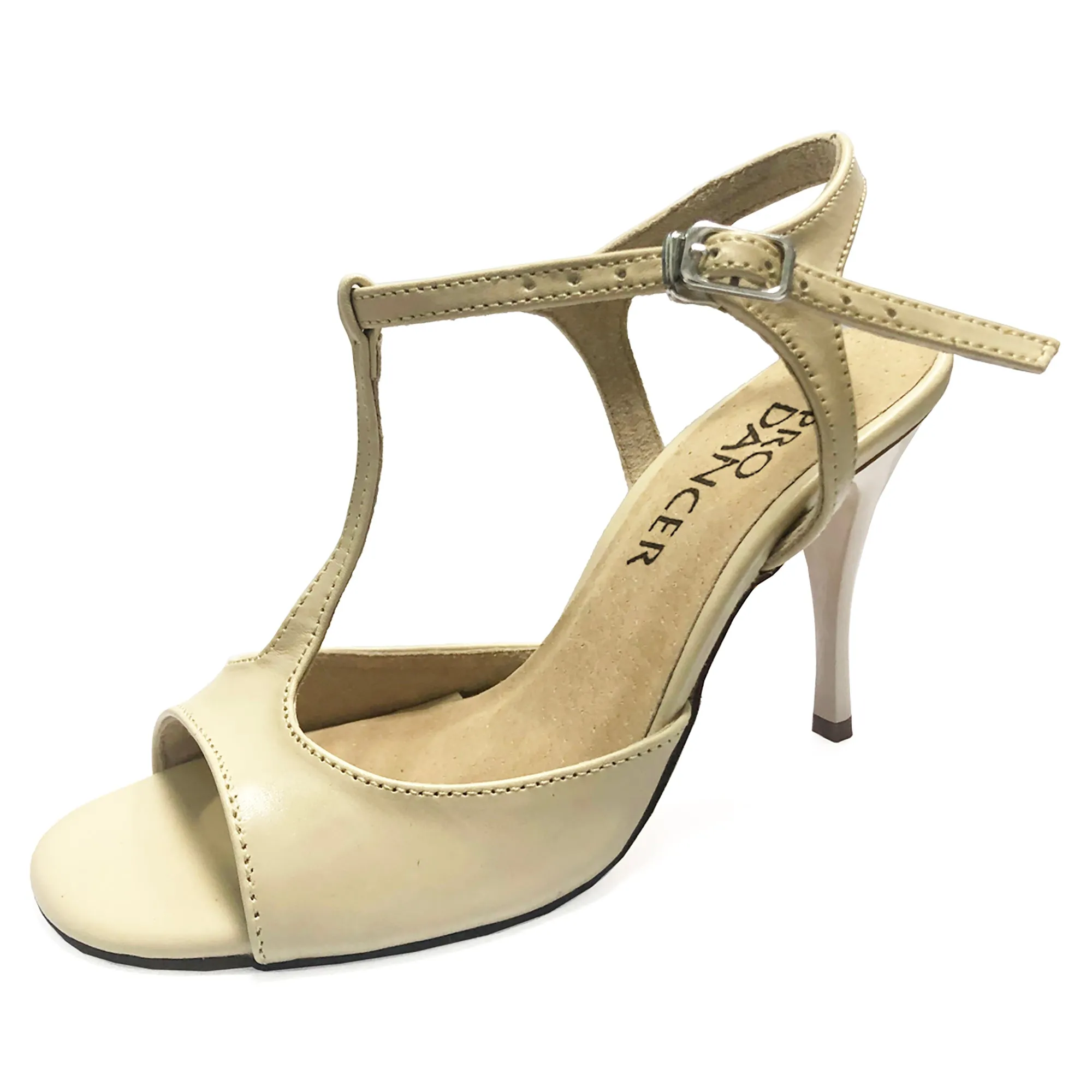 Women's Argentine Tango Shoes High Heel Dance Sandals Leather Sole Nude